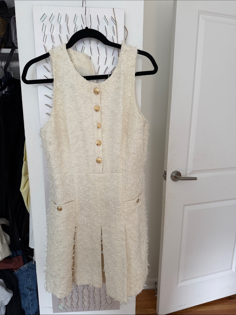 J. Crew Cream Textured Sleeveless A-Line Dress with Gold Buttons